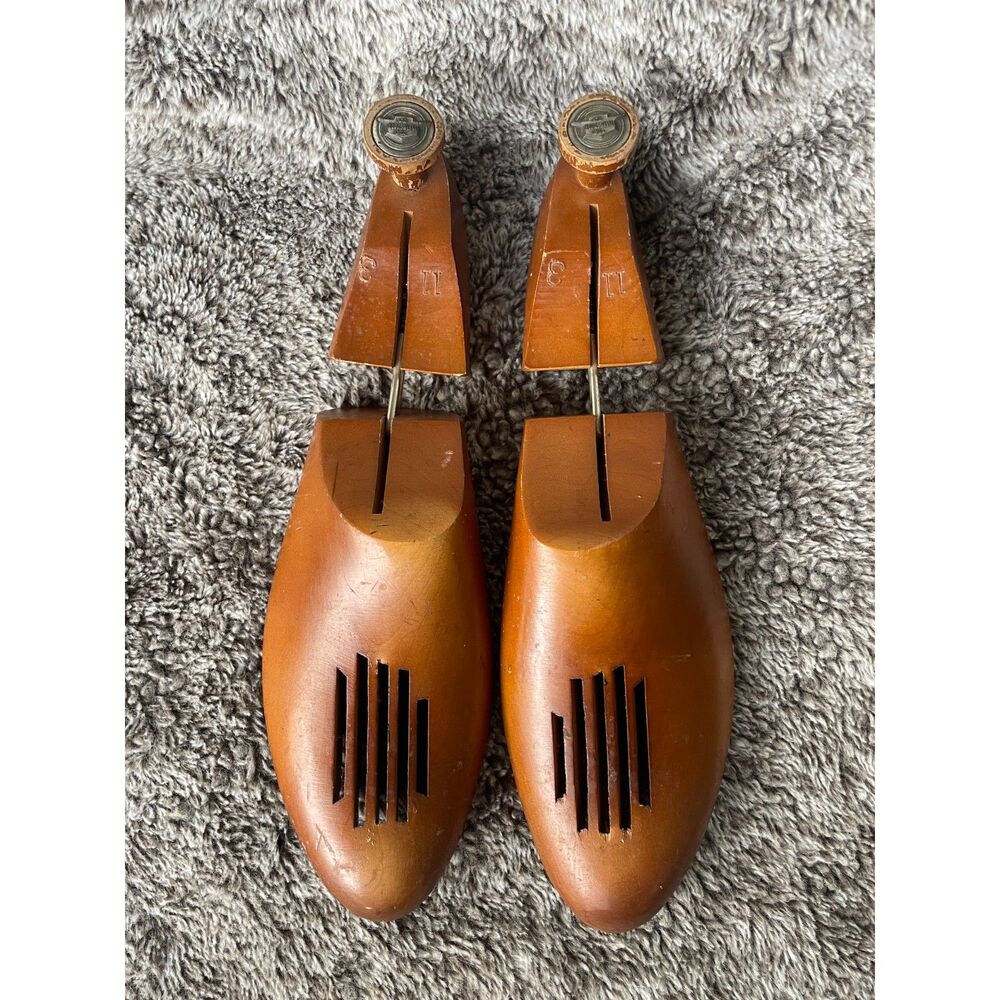 Vintage The Florsheim Shoe Adjustable Wooden Shoe Trees Mens Sz 11 Marked 3 Pair - Picture 6 of 7